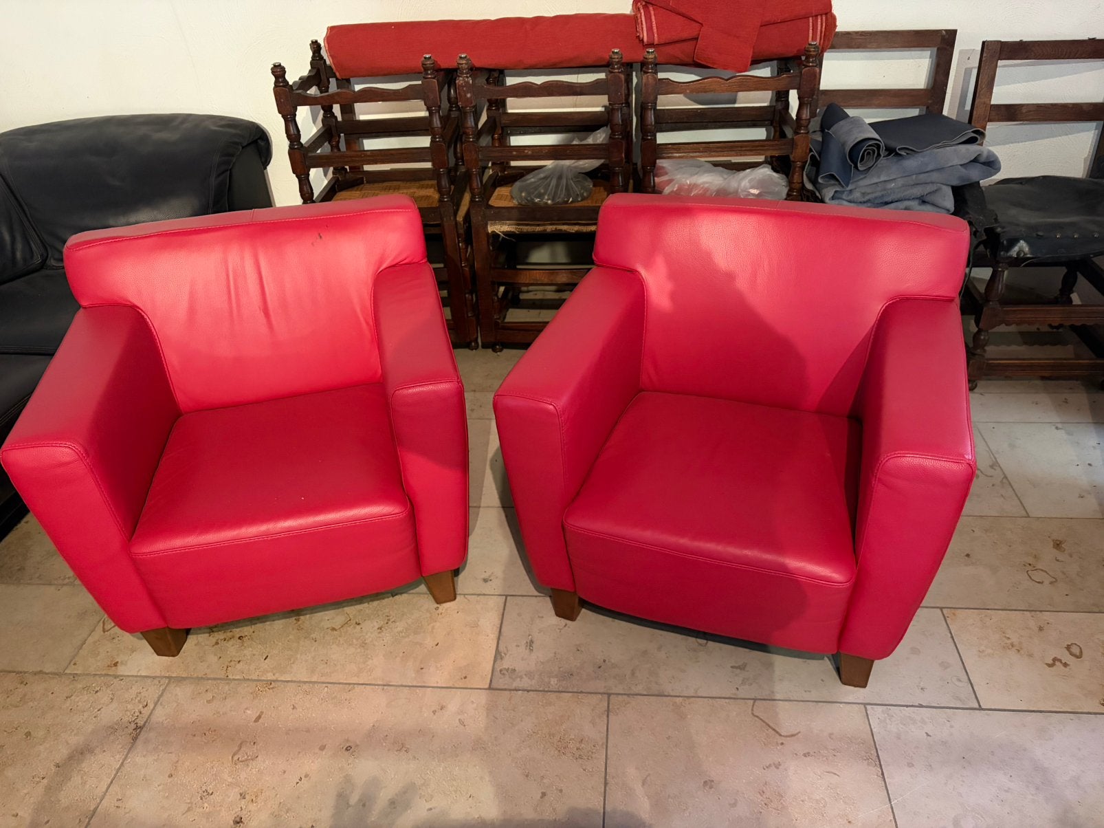 2 rode eenzitzetels, Ophalen, Gebruikt, 75 tot 100 cm, Leer