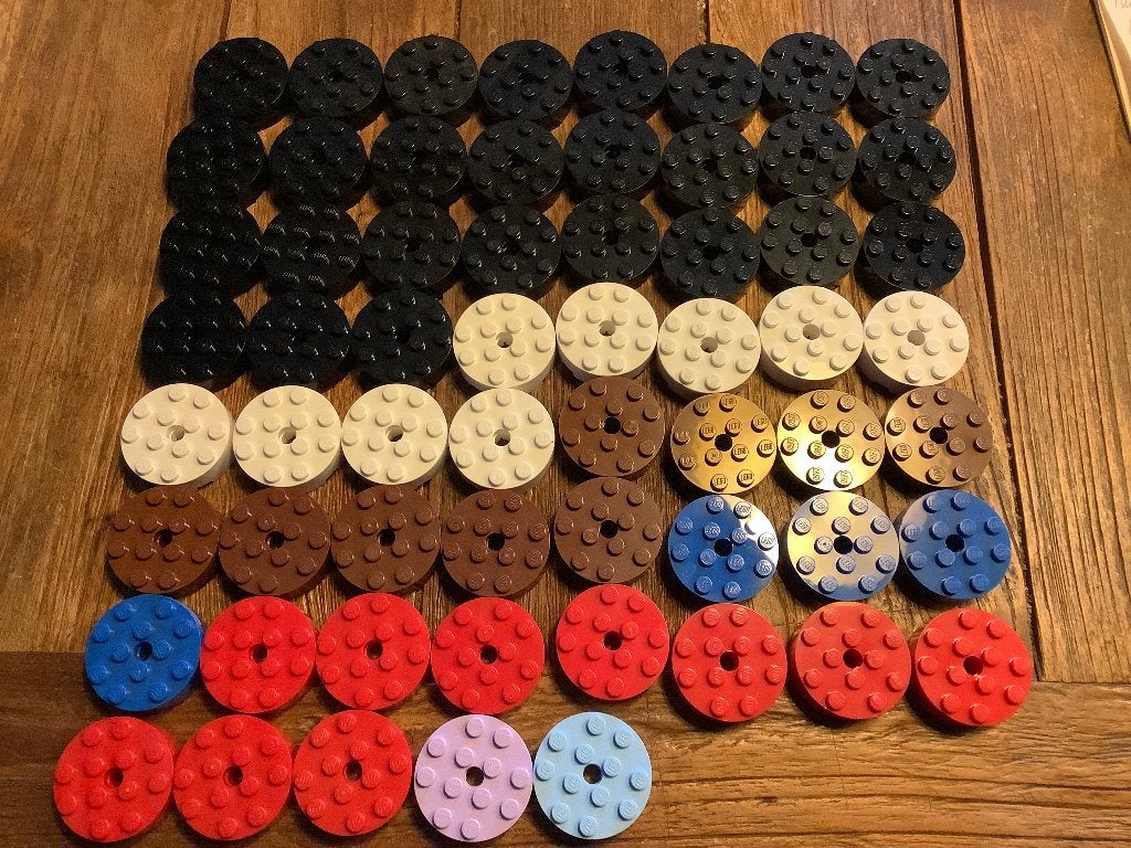 Lego dikke ronde blokken 4x4 - 61 stuks / 121-80, Ophalen of Verzenden, Gebruikt, Losse stenen, Lego