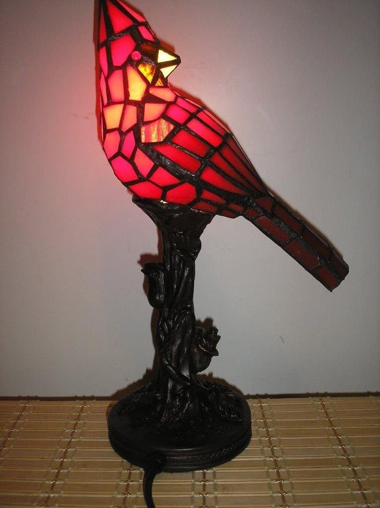 Tiffany dierfiguur / rode kardinaal op bijpassende voet, Handgemaakt, Rood, Lamp, Ophalen