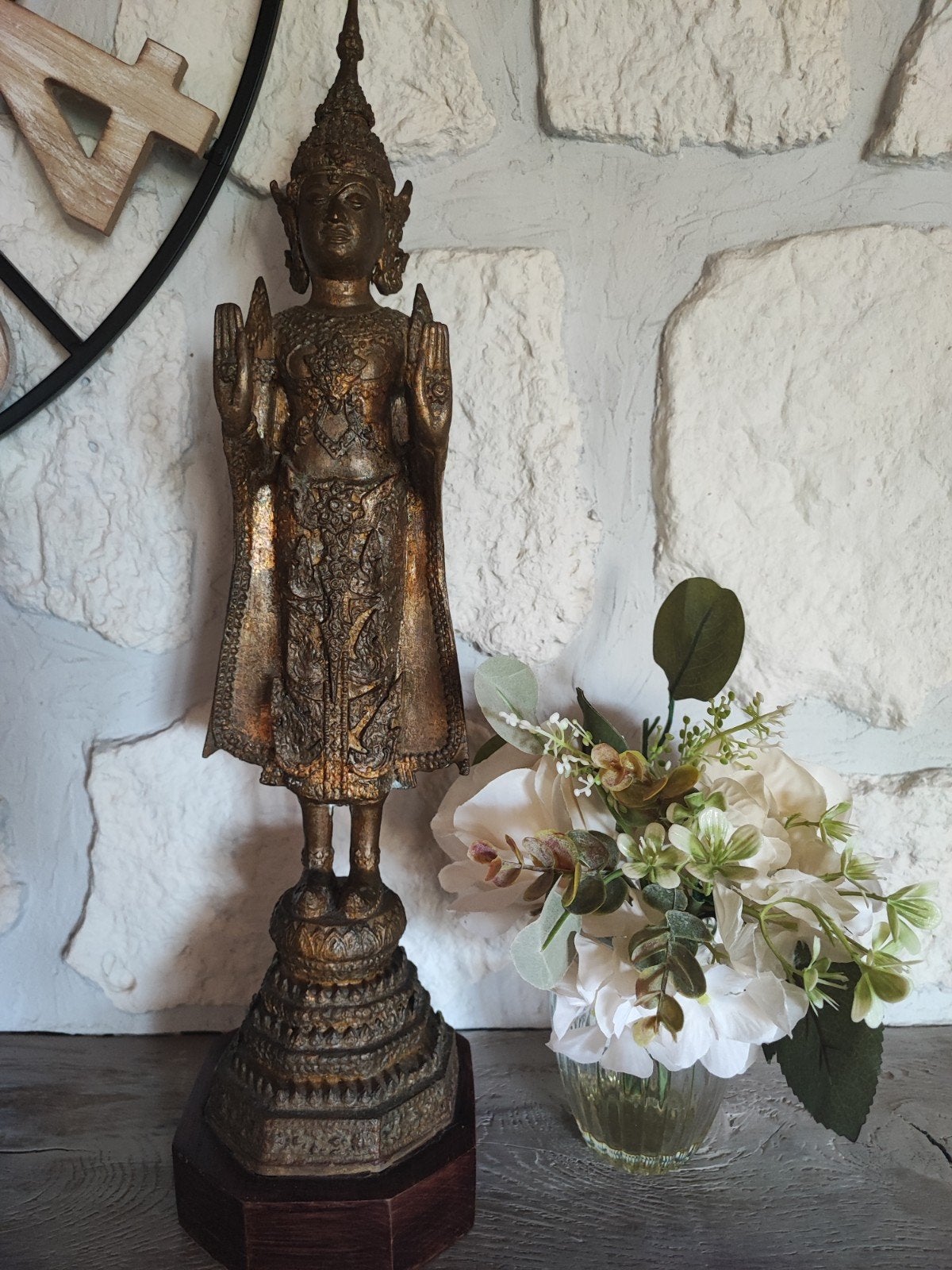 Bouddha Thaï Rattanakosin en bronze antique doré 24 cts, Enlèvement