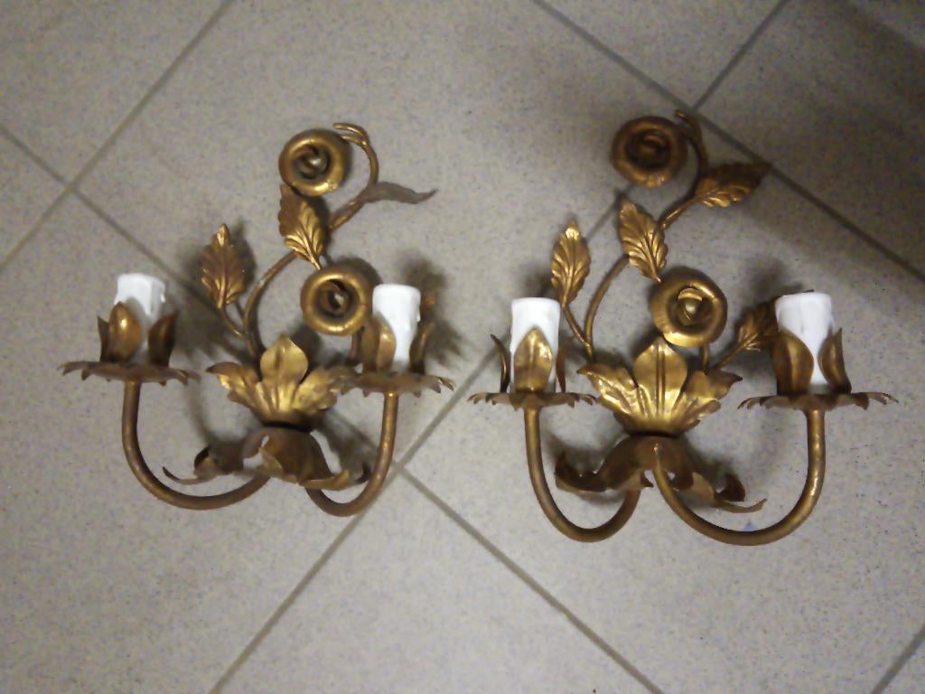Wandlamp goud verguld met bladeren bloemen set van 2 stuks, Ophalen of Verzenden, Nieuw, Overige materialen