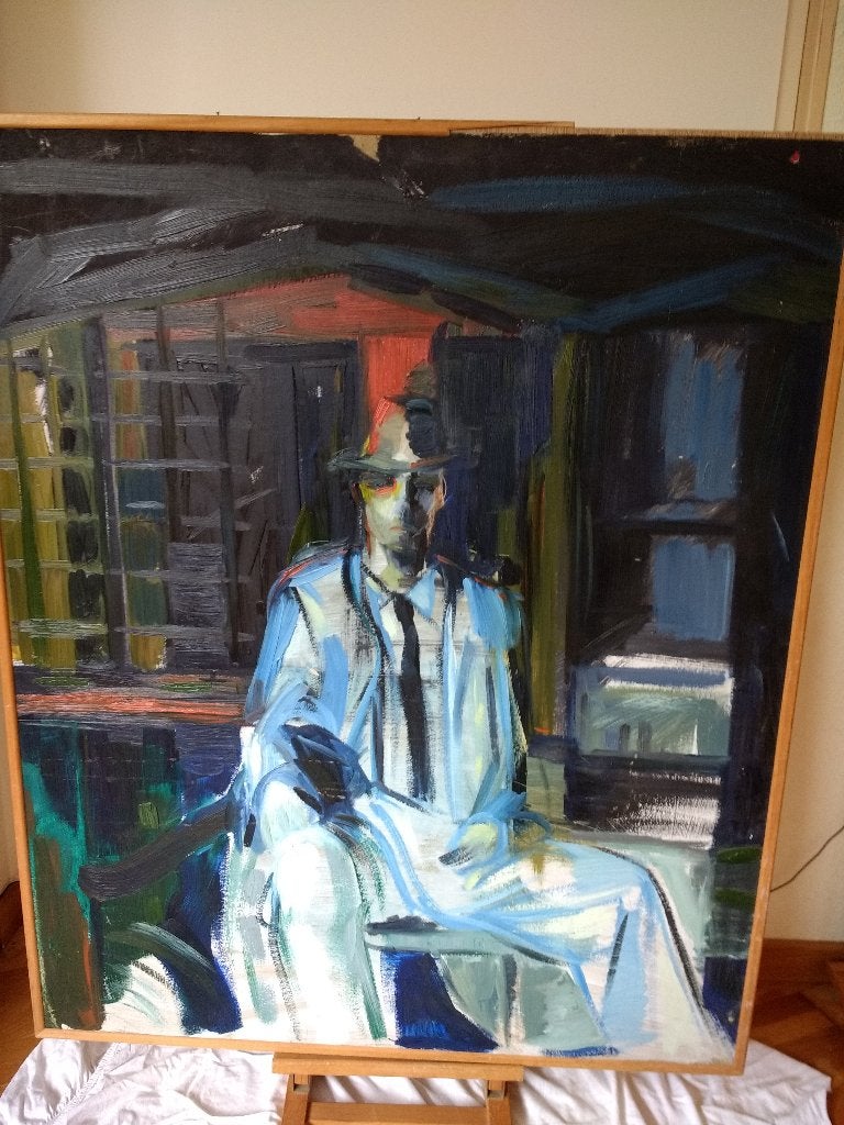 Schilderij uit de boedel Marco Borsato geen idee, Ophalen of Verzenden, Hout, Olieverf, Muziek