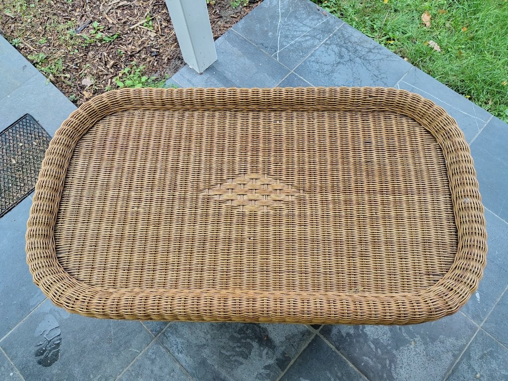Rieten zetel en tafeltje, Huis en Inrichting, Ophalen, 50 – 75, Gebruikt, 50 tot 100 cm