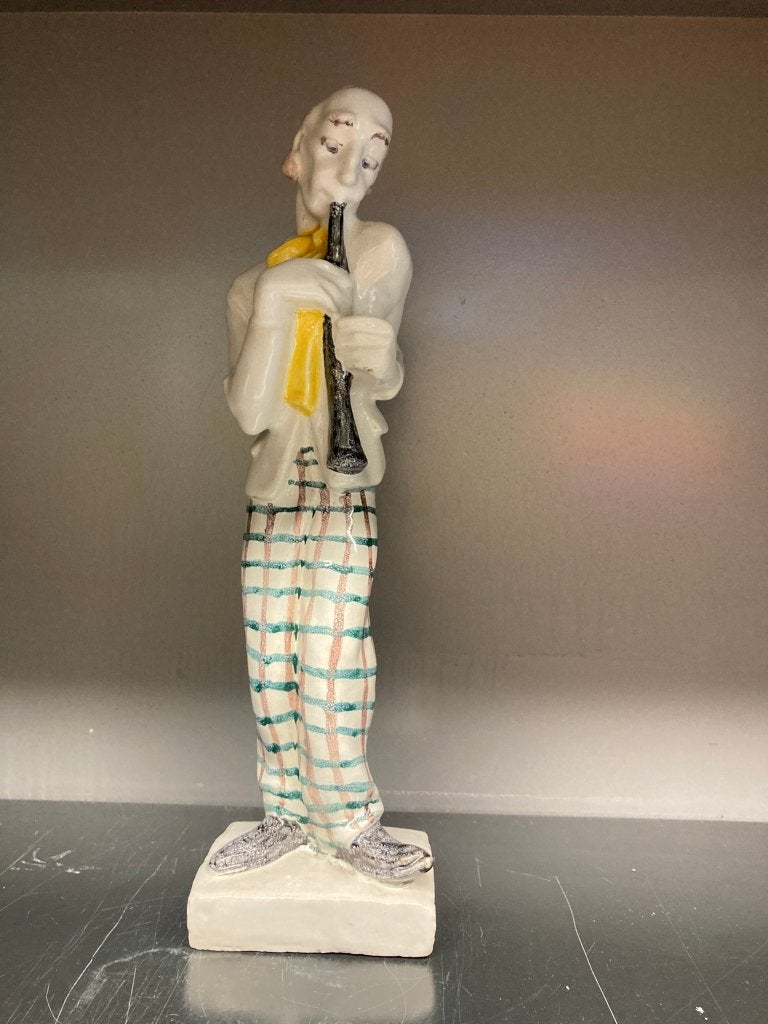 Handgeschilderd beeld van klarinetspeler (J.A. Gause), Antiek en Kunst, Kunst | Beelden en Houtsnijwerken, Ophalen of Verzenden