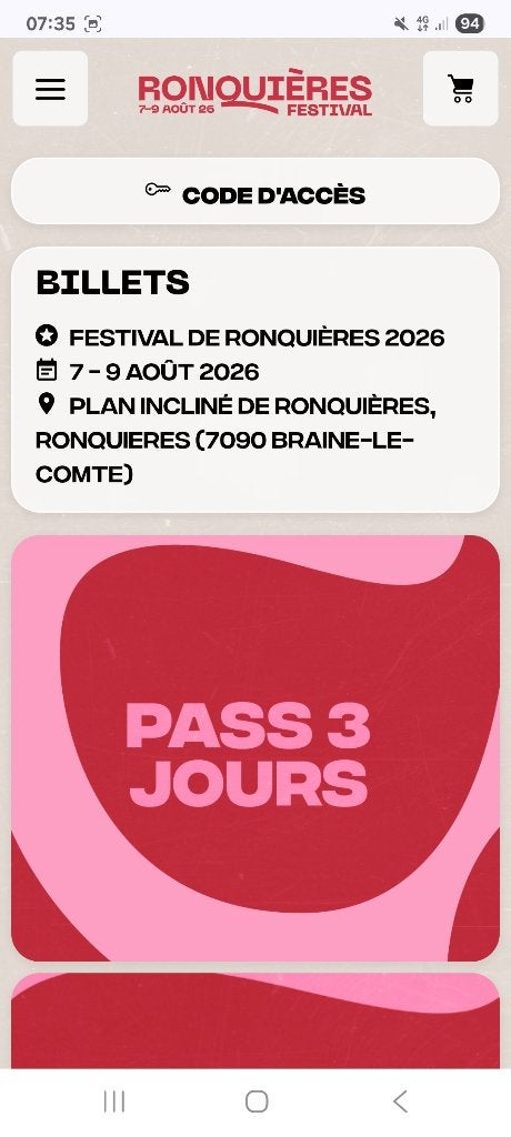 Pass 3 jours ronquieres festival, Tickets & Billets