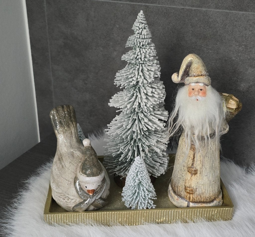 Kerstdecoratie : Kerstman-vogeltje J-line-dennen-schaaltje, Diversen, Ophalen of Verzenden, Zo goed als nieuw