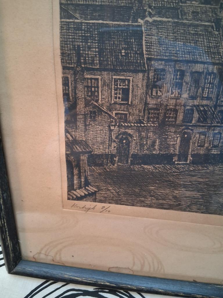 Tekening kortrijk heel oud, Antiek en Kunst, Kunst | Tekeningen en Fotografie, Ophalen