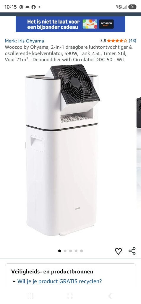 Luchtontvochtiger met ventilator, Enlèvement, Comme neuf, Déshumidificateur