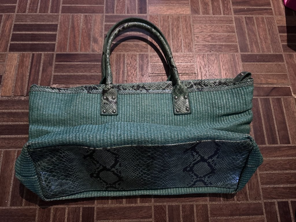 Sac à main David Jones vert — tressé avec imprimé serpent, Enlèvement, Utilisé, Vert, Sac à main