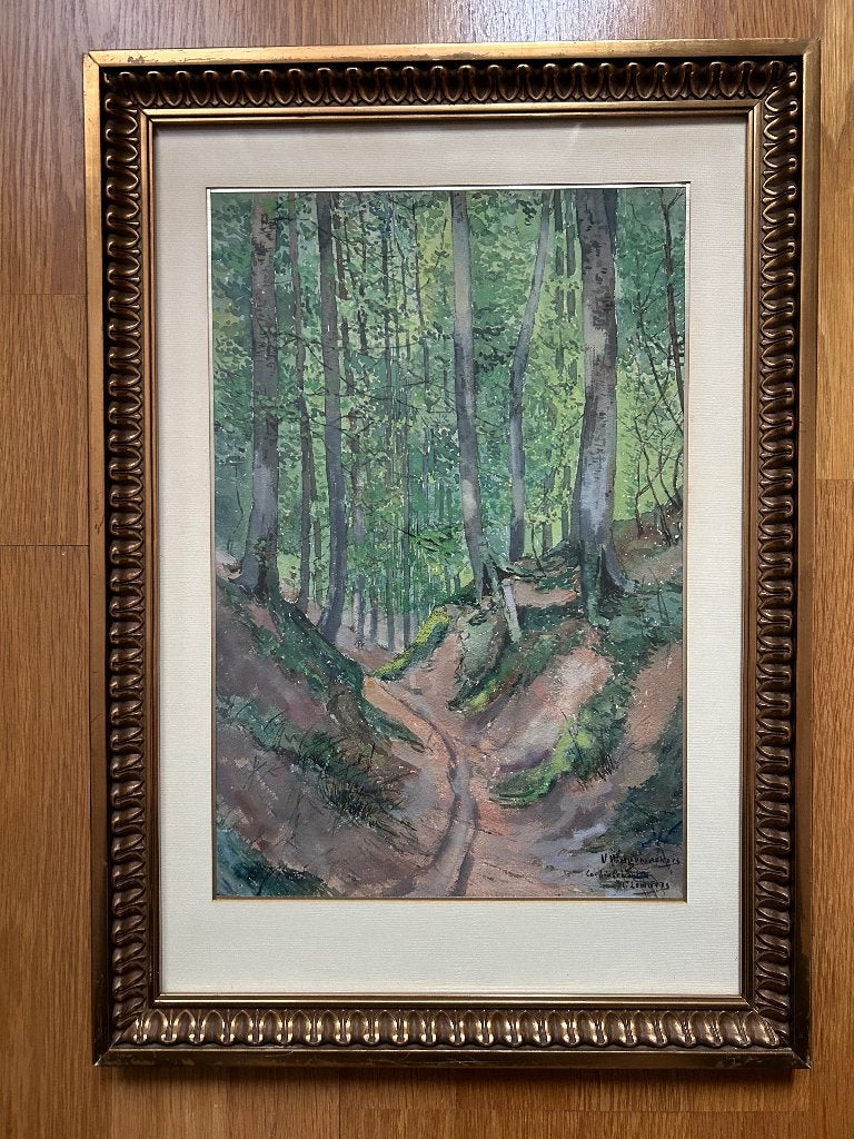 Aquarel achter glas, Antiek en Kunst, Ophalen, Gedateerd, Landschap, Aquarel
