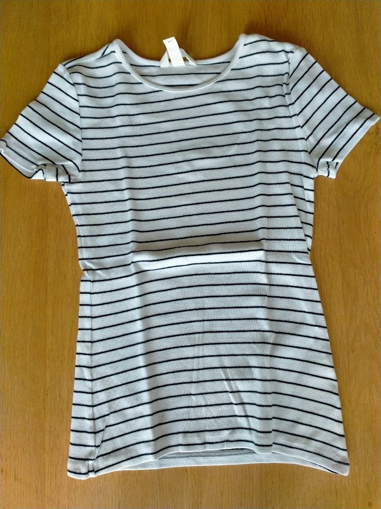 T-shirt H&M blanc ligné noir taille 165. Etat impccable., Enfants & Bébés, Autres types, H&M, Comme neuf, Enlèvement