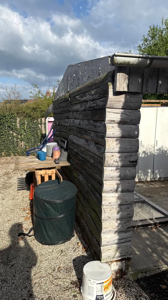 Oud hout van tuinhuis / gratis op te halen, Tuin en Terras, 6 m³ of meer, Ophalen