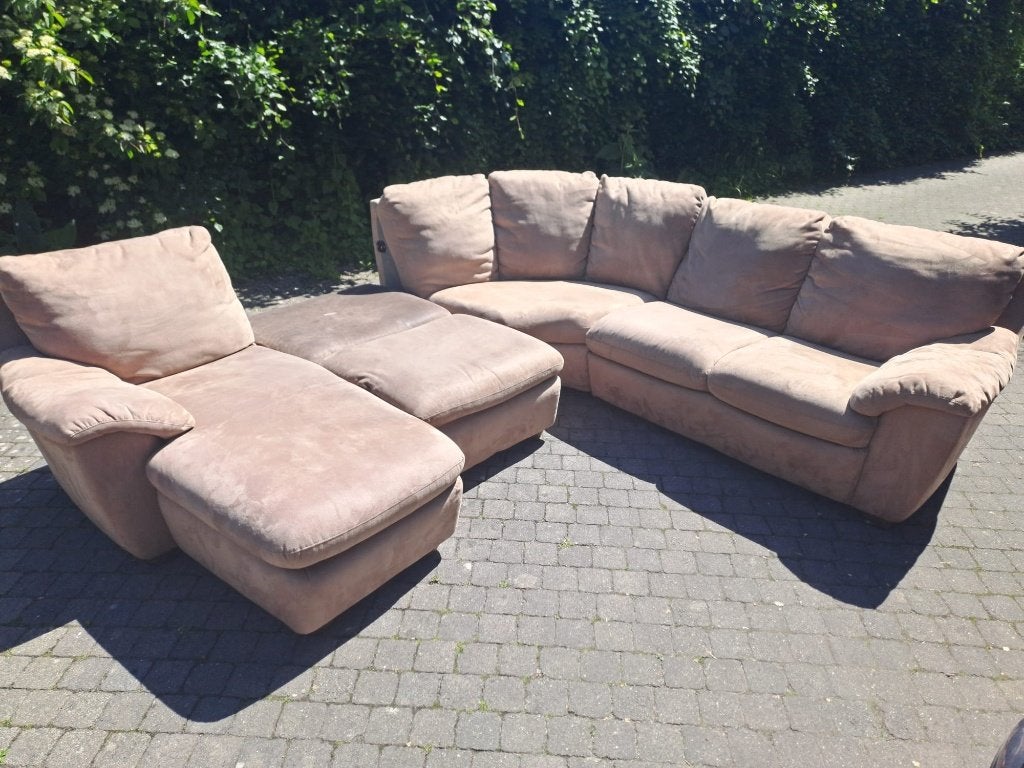 Natuzzi Modulaire Hoekzetel met Chaise Longue en 2 Poefs, Enlèvement ou Envoi, Quatre personnes ou plus, Utilisé, 150 cm ou plus