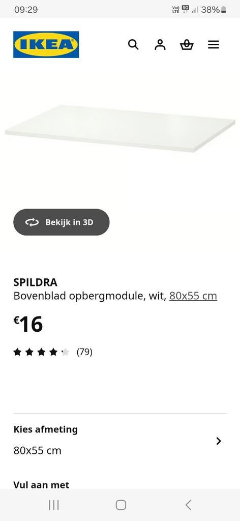 Nieuw in verpakking: Spildra bovenblad voor Platsa, Ophalen