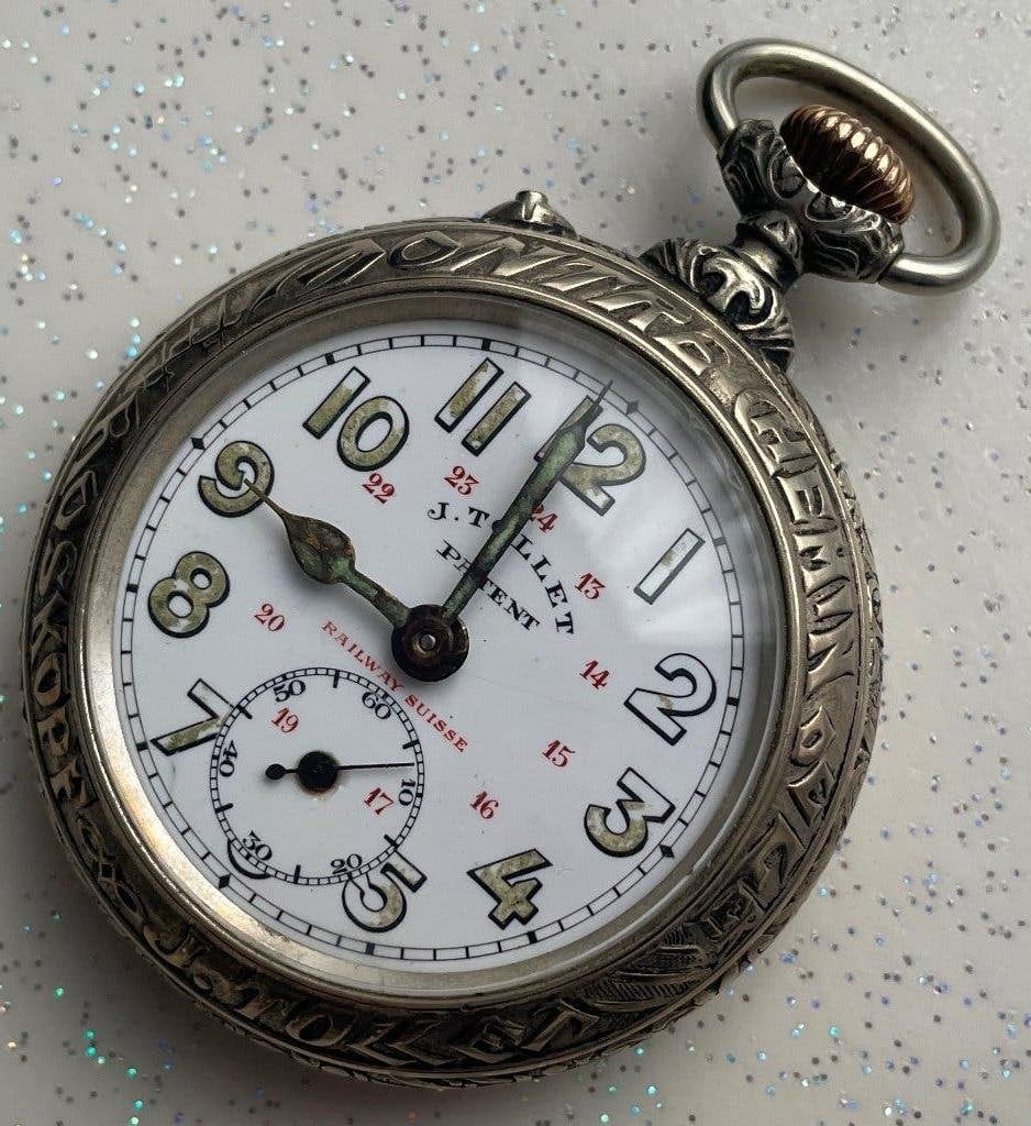 ROSKOPF TOLLET horloge, echt spoorweghorloge, Ophalen, Zakhorloge, Staal, 1900 tot 1930