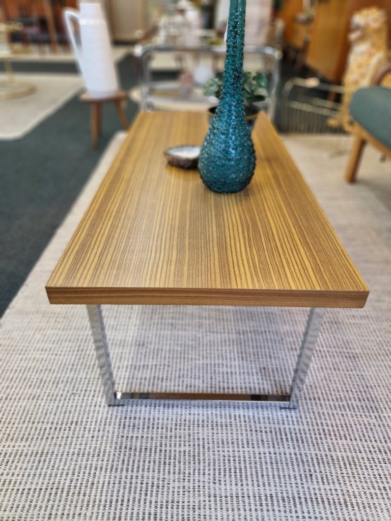 Strakke vintage salontafel met chromen poot 70s, Enlèvement, Utilisé, Rectangulaire, Vintage