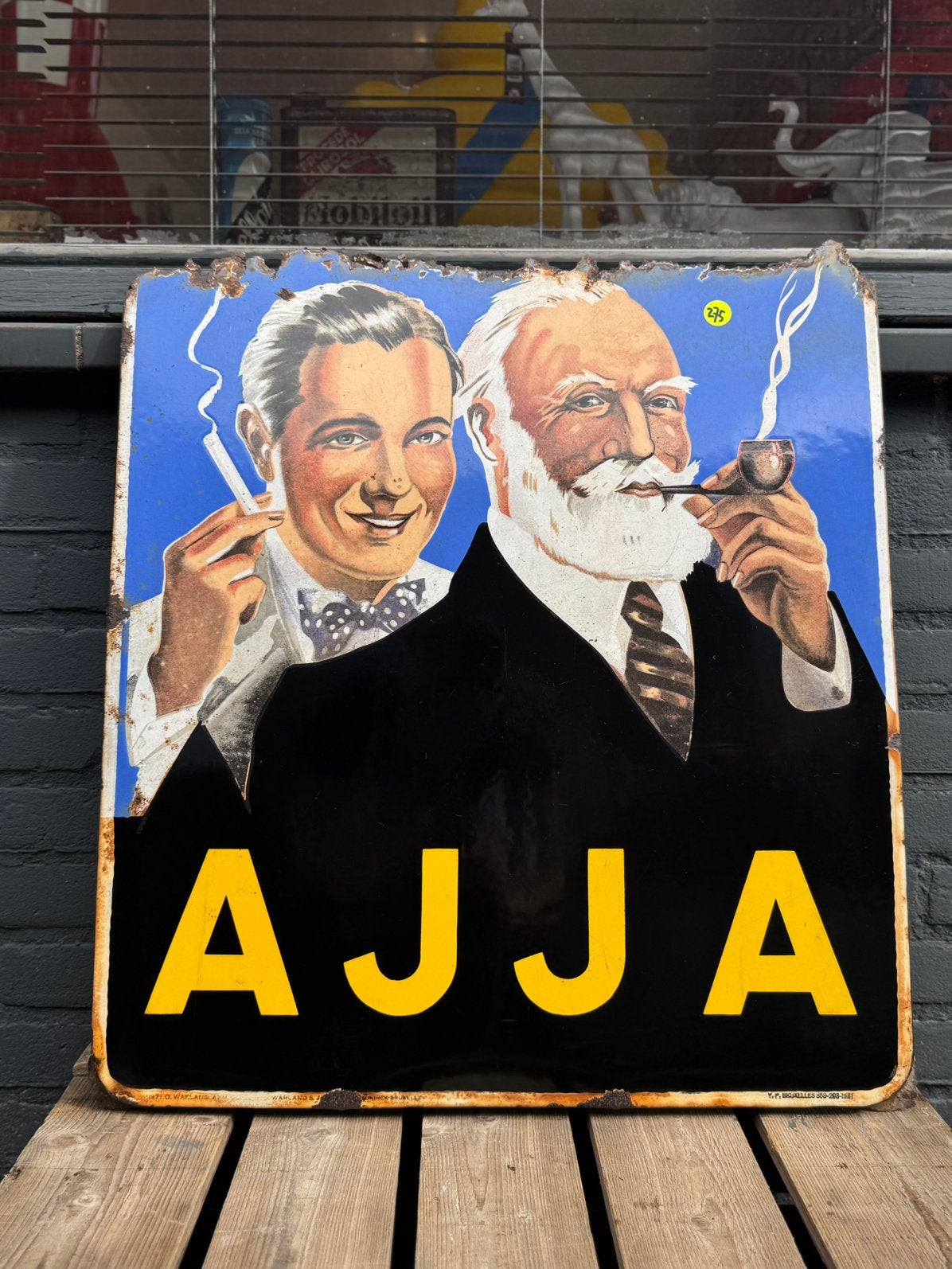 Panneau publicitaire en émail AJJA, Panneau publicitaire, Enlèvement ou Envoi, ., Utilisé