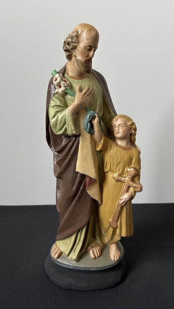 Très belle statue : Joseph avec Jésus - Plâtre - 33cm, Enlèvement ou Envoi