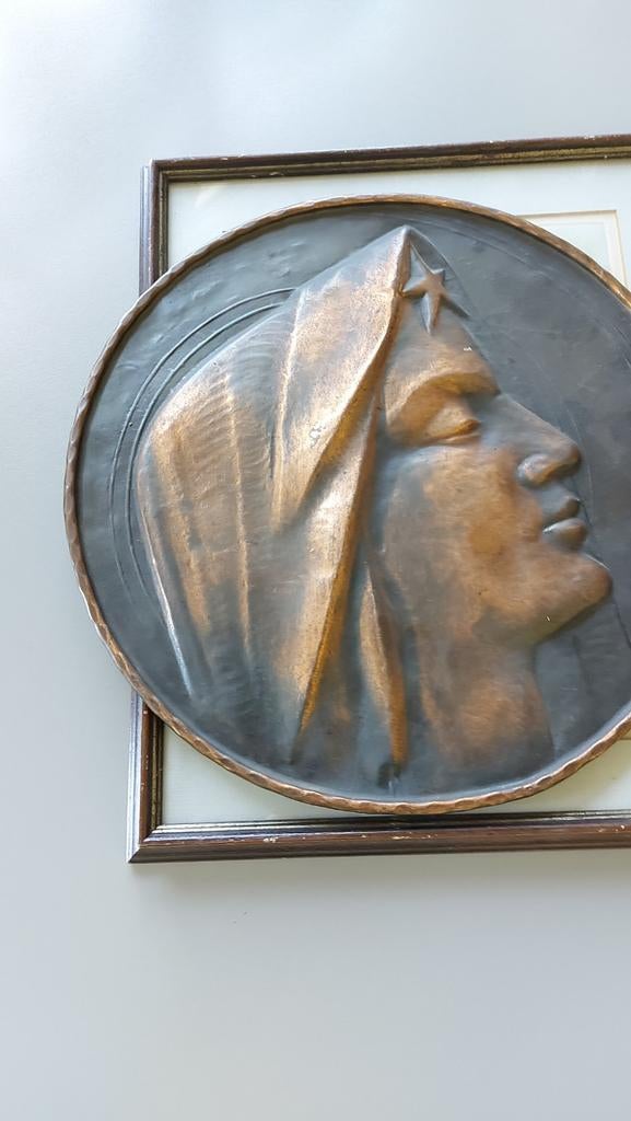Bronzen plaquette van Maagd Maria, Antiek en Kunst, Ophalen