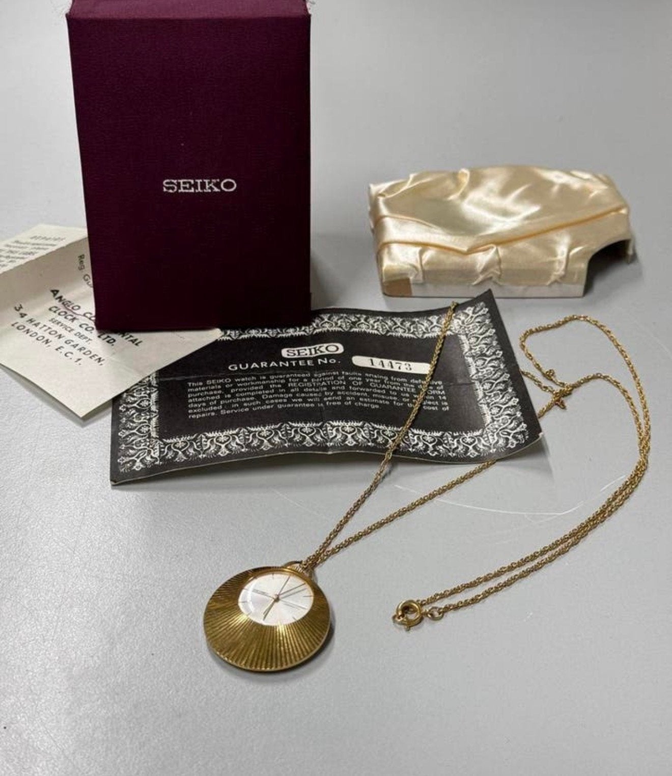 1960-1970 horloge Seiko + ketting Bladgoud zakhorloge antiek, Handtassen en Accessoires, Ophalen of Verzenden, Goud, Verguld
