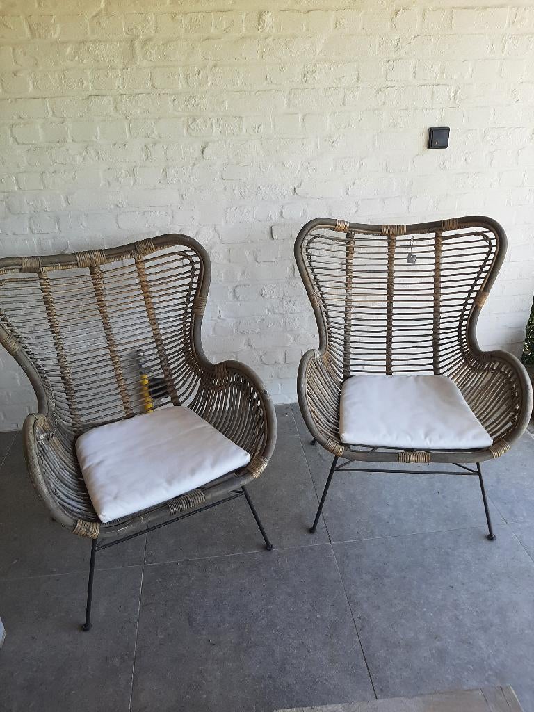 Tuinstoel - Tuinzetel - Relax fauteuil rotan 2 STUKS, Ophalen, Zo goed als nieuw, Rotan
