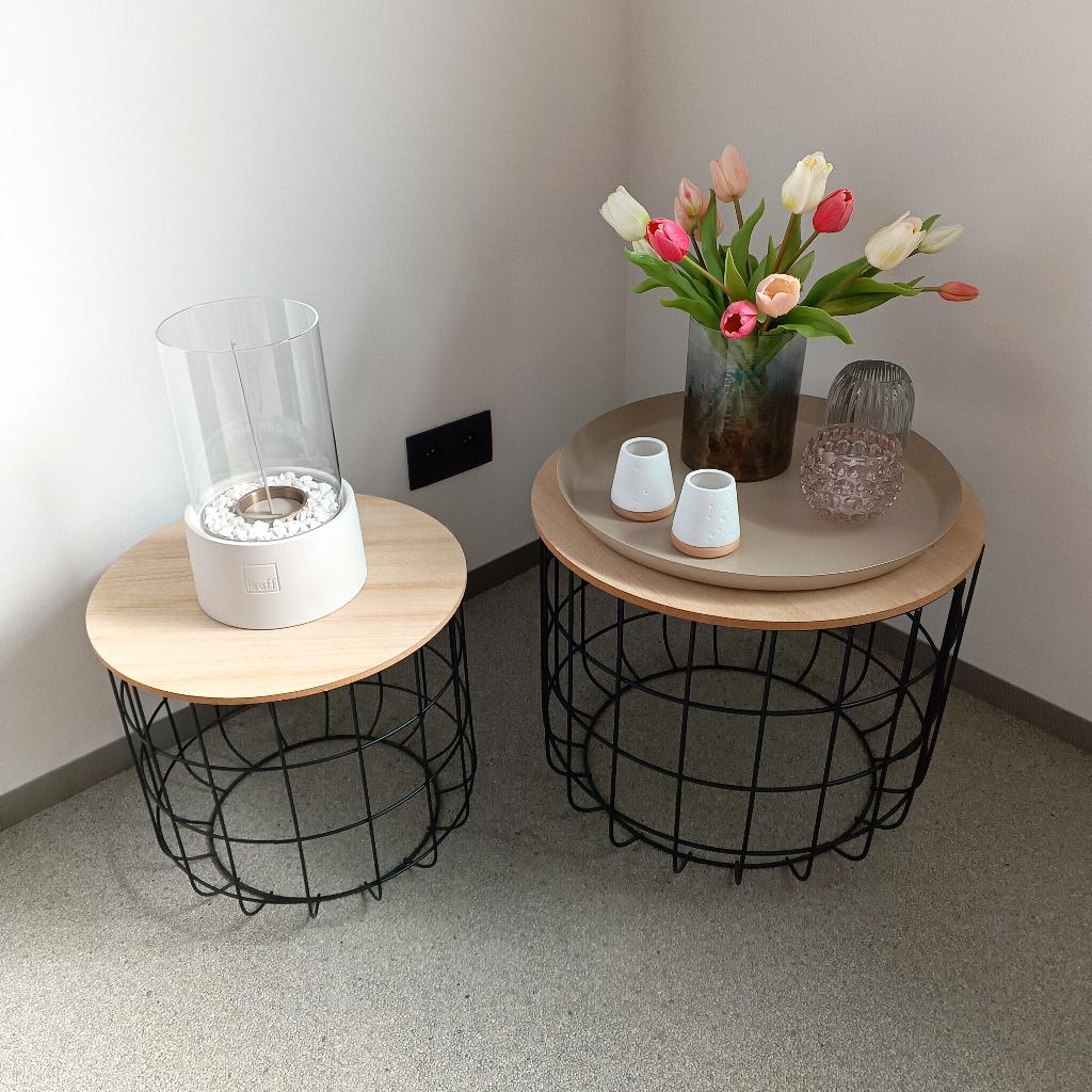 2 tables d'appoint LIFA LIVING avec espace de rangement, Maison & Meubles, Rond, Moins de 55 cm, Enlèvement, Vintage industrieel