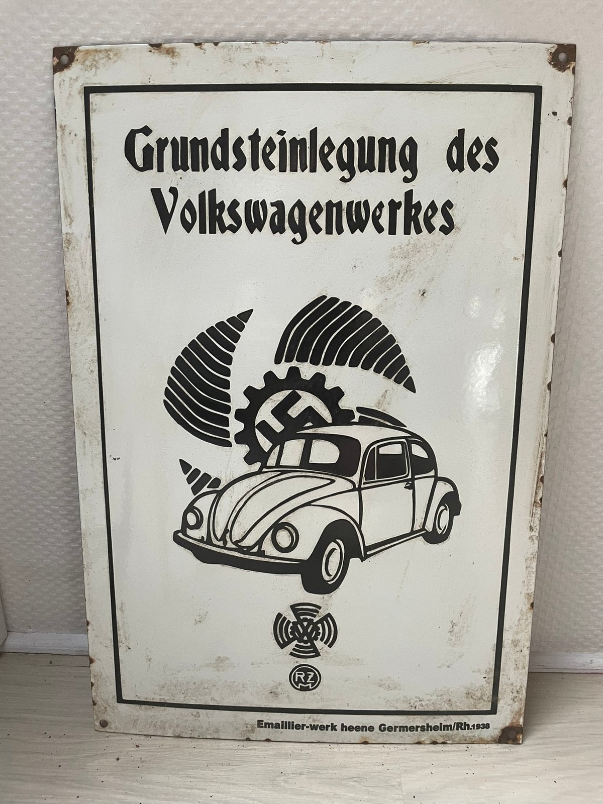 Plaque émaillée grundsteinlegung des volkswagenwerkes, Collections, Enlèvement ou Envoi, Autres