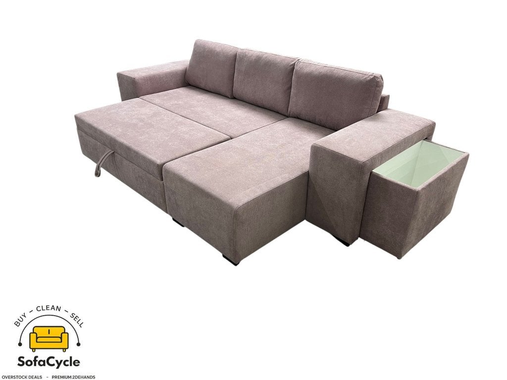 Hoekzetel roze, slaapfunctie en opbergbox, rechts – nieuw, Gebruikt, Stof, Zonnestraat 223-229, 9600 Ronse, België, Info@sofacycle.be