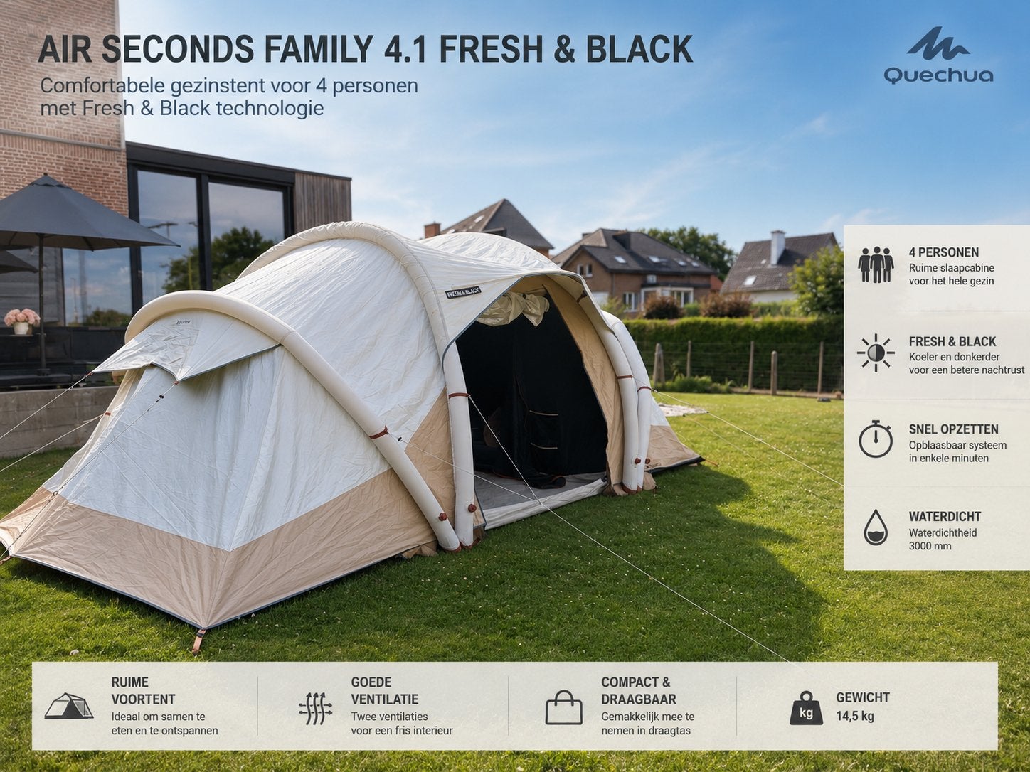 Quechua Air Seconds Family 4.1 – NIEUW in verpakking, Caravans en Kamperen, Tenten, Ophalen, Nieuw