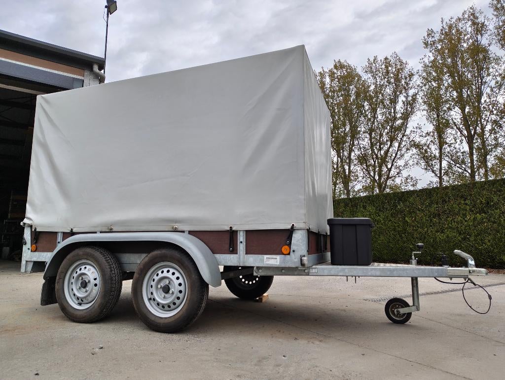 Dubbelas aanhangwagen met afneembare huifopbouw, Auto diversen, Aanhangers en Bagagewagens, Ophalen, Zo goed als nieuw