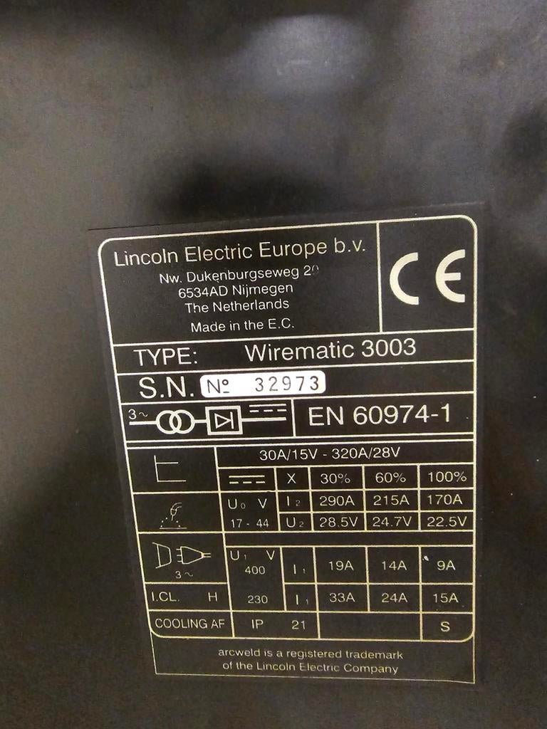 Lincoln / Arcweld Wirematic 3003 MIGMAG lasapparaat – 400V, Enlèvement, Utilisé, 250 ampères, CO2