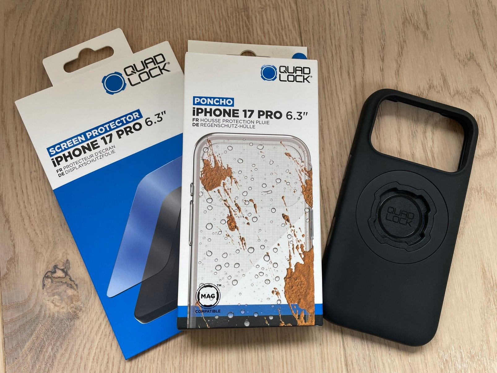 Quad Lock iPhone 17 Pro + screen protector & poncho, IPhone 17, Zwart, Quad Lock, Nieuw