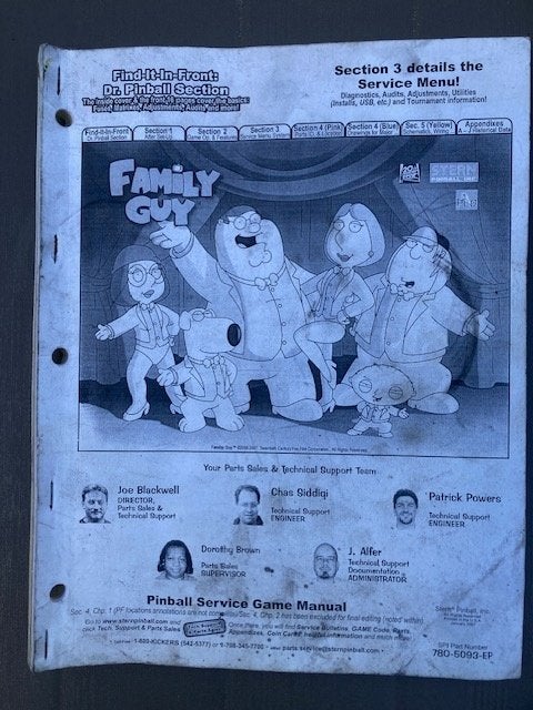 STERN FAMILY GUY MANUAL met schema's, Verzamelen, Automaten | Flipperkasten, Stern, Ophalen of Verzenden, Zo goed als nieuw, Dot-matrix