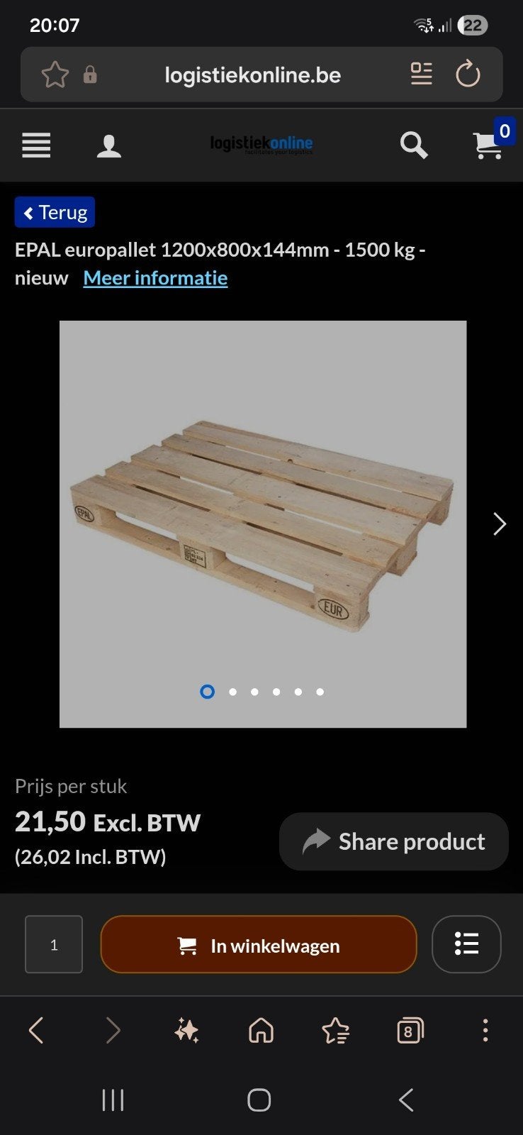 europallet 80x 120 cm, Ophalen, Gebruikt, Minder dan 200 cm, Pallet