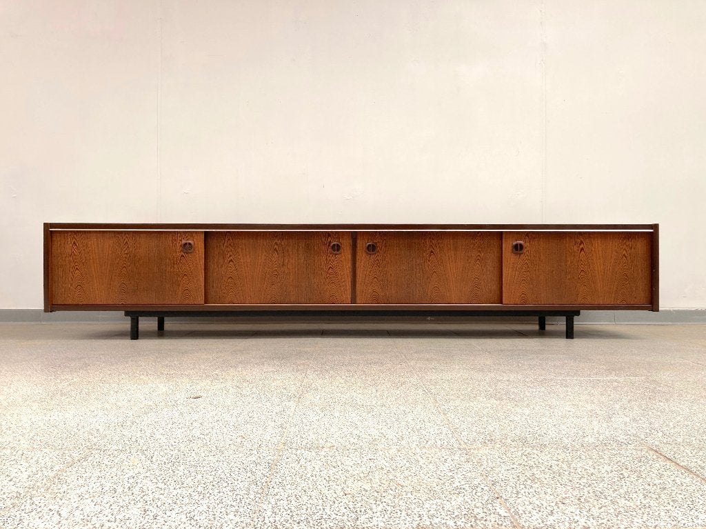 Vintage mid-century Wenge dressoir/lowboard/tv meubel 1960's, Gebruikt, Vintage, 200 cm of meer, 25 tot 50 cm