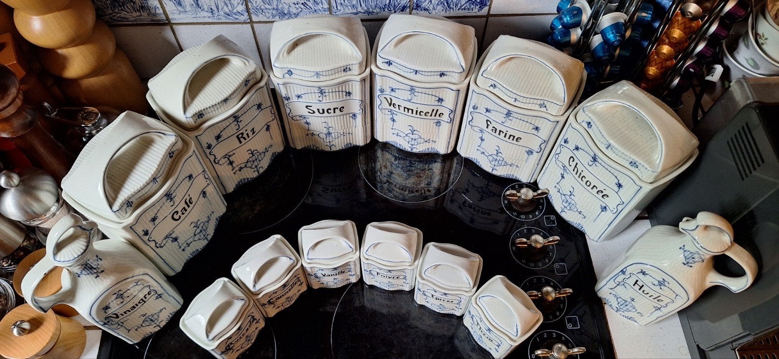 Saks blau voorraadpotten set 14 delig in perfecte staat!, Antiquités & Art, Enlèvement ou Envoi