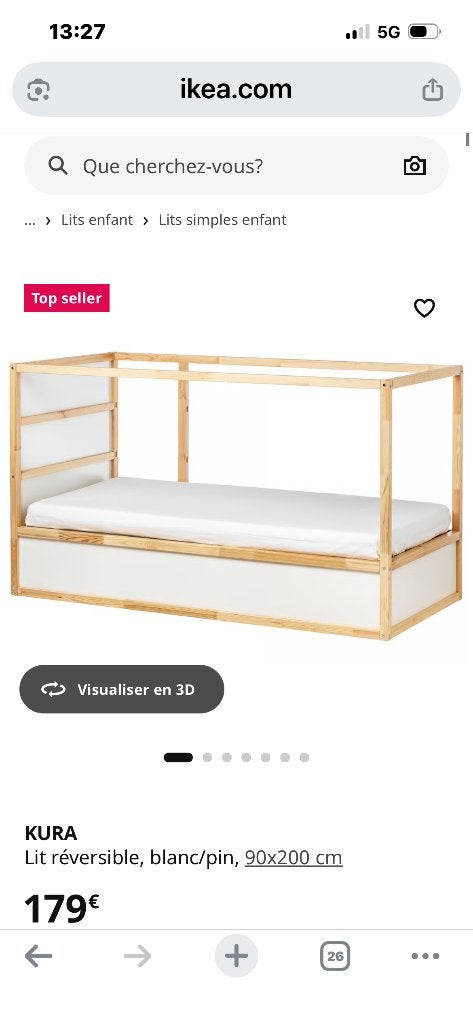 Lit IKEA enfnt, Enlèvement, Comme neuf, Moins de 140 cm, Lit mezzanine ou Lit superposé