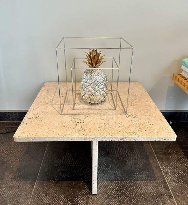 vintage design travertin bijzettafel jaren 70, Ophalen, Zo goed als nieuw