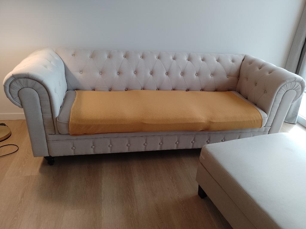 Zetel chesterfield met poef, Ophalen, 125 cm of meer, Zo goed als nieuw, 75 tot 100 cm