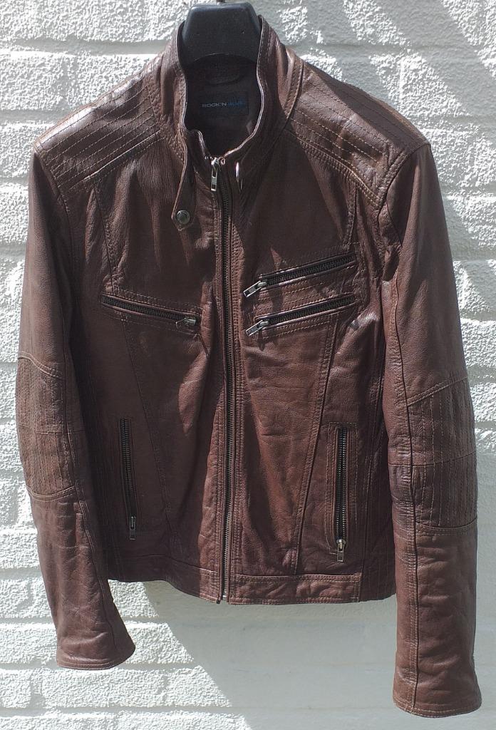 stoere lederen jas -  Rock'n Blue - maat Medium, Ophalen of Verzenden, Maat 48/50 (M), Bruin