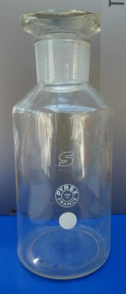 Flacon de laboratoire avec bouchon en verre pyrex 1000 ml, Enlèvement ou Envoi, Utilisé