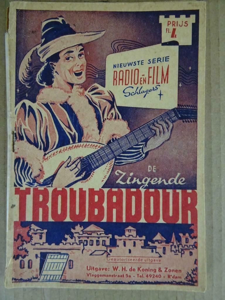 De Zingende troubadour No 22 Antiek liedjesboekje 50 liedjes, Ophalen of Verzenden