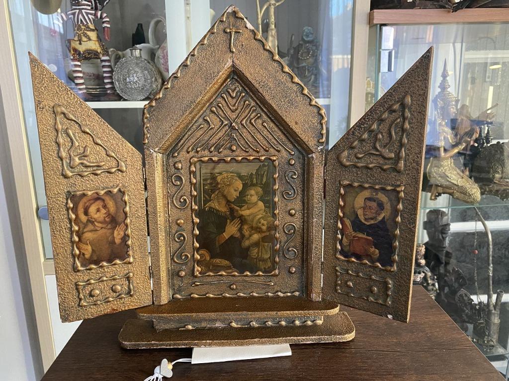 Vintage Florentijns drieluik iconen, Ophalen of Verzenden