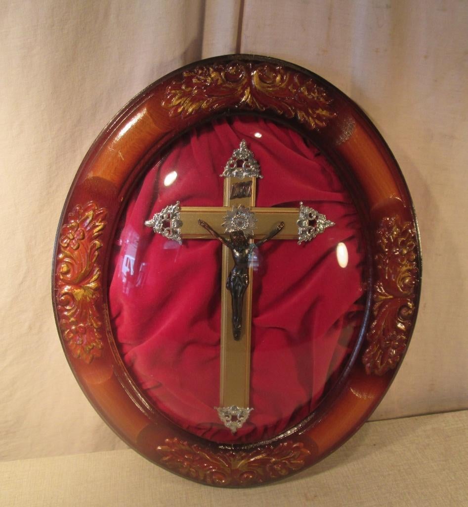 Beau cadre baroque ovale en bois avec verre sphérique  44x36, Enlèvement ou Envoi, Comme neuf, Bois