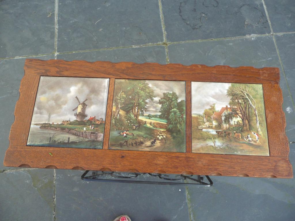vintage bijzettafel in smeedwerk met bovenblad in tegels, Huis en Inrichting, Ophalen of Verzenden