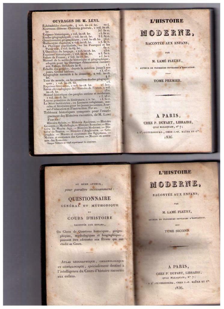 L'Histoire moderne racontée aux enfants, Lamé Fleury, 1836, Livres, Histoire mondiale, Utilisé, Enlèvement ou Envoi