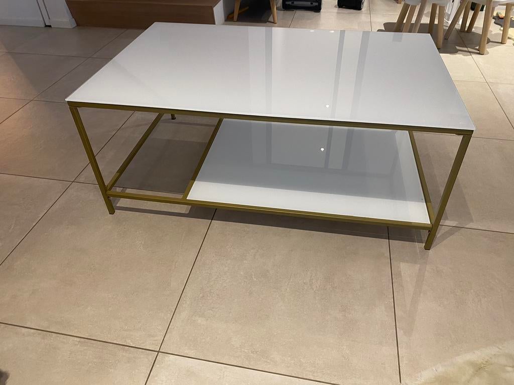 Wit met gouden salontafel, Huis en Inrichting, Tafels | Salontafels, Ophalen, Gebruikt, 100 tot 150 cm, 50 tot 100 cm