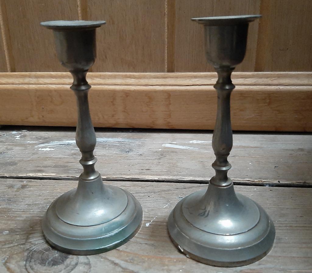 2 tinnen kandelaartjes, Antiek en Kunst, Ophalen of Verzenden, Overige materialen