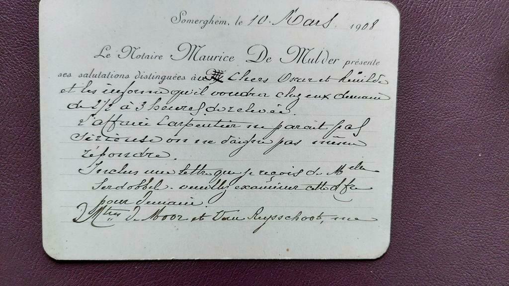 Briefkaart verstuurd door Notaris De Mulder in 1908 Zomergem, Enlèvement ou Envoi, Carte postale