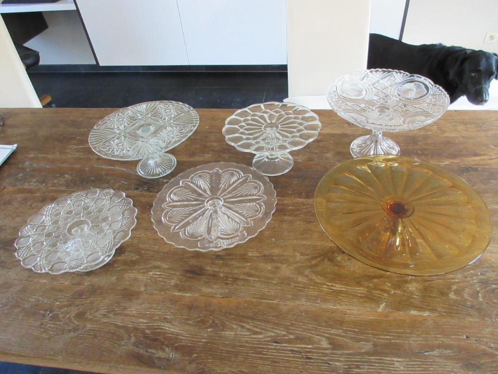 6+1+1 plateaux à tarte en verre assiette vintage pieds, Enlèvement